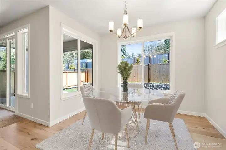 Virtually staged photo of dining area for illustration.