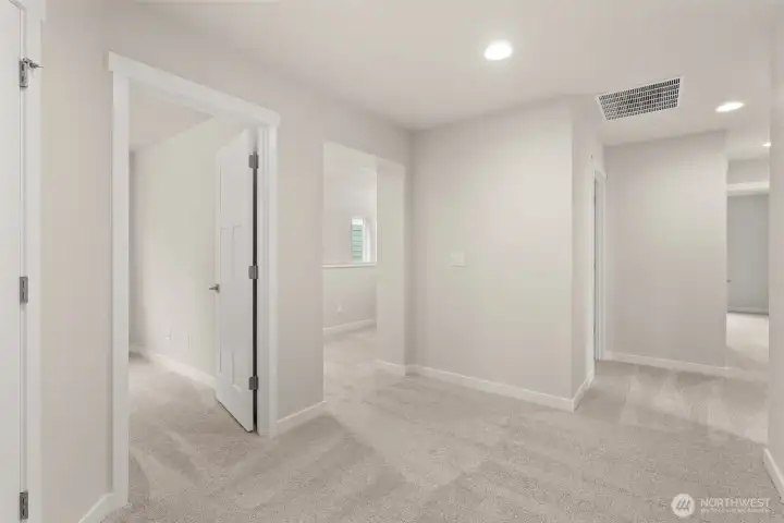 Oversized hallway on second floor, allows for great movement between rooms.
