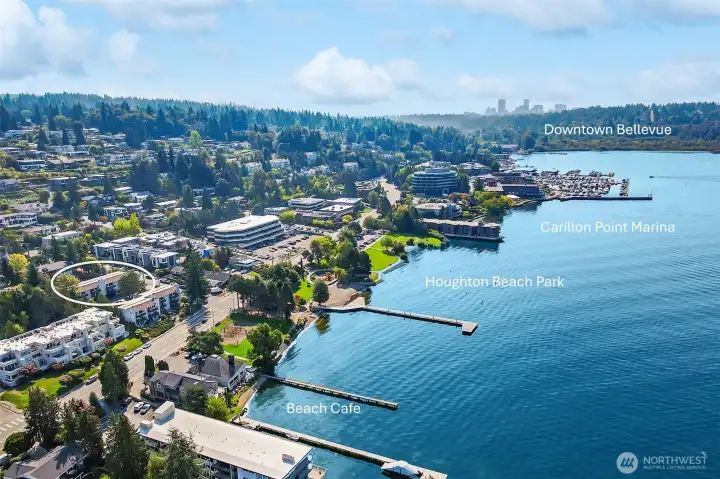 Commuter’s dream location! You’re a two minute drive south to Hwy 520, as well as the Carillon Point Marina, the classic Woodmark Hotel & fine dining. Super easy access to I-405,520, Bellevue, Seattle and Redmond!