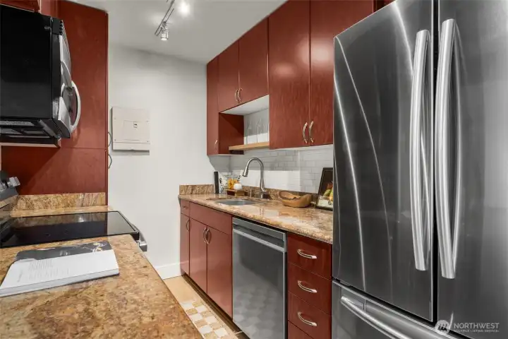 Kitchen has granite counter tops
