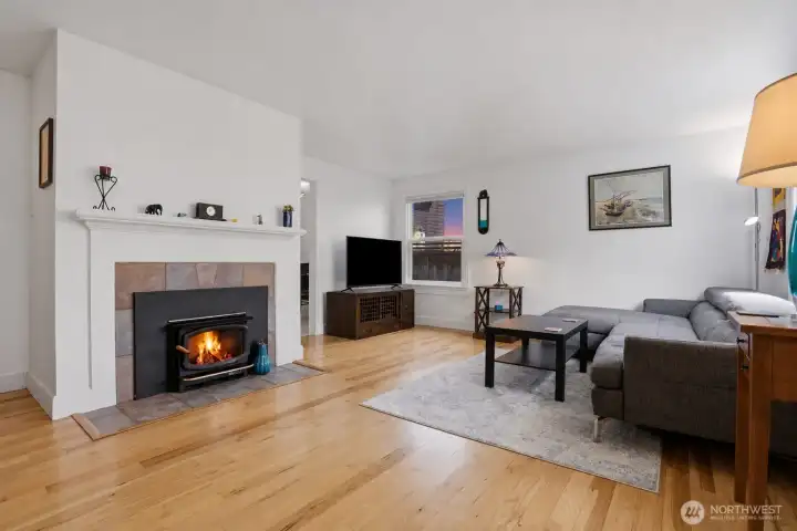 Freshly painted living room with hardwood floors.