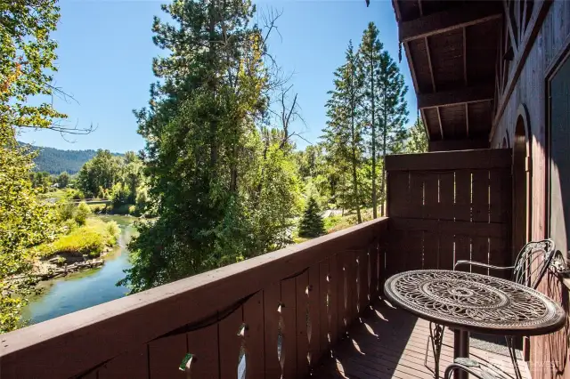 Stunning view of the Wenatchee River and Blackbird Island from both the Castle Suite and Palace Suite private balconies
