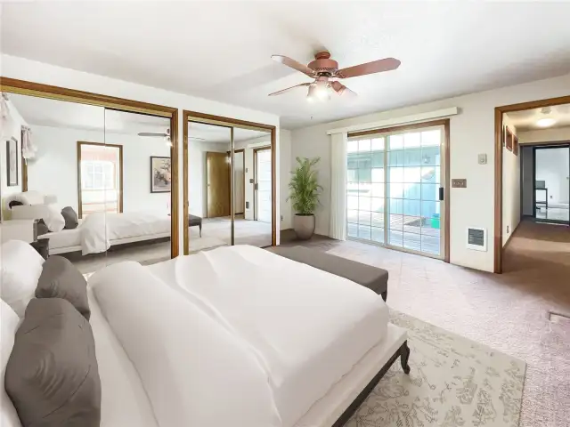 Virtually staged Primary Bedroom - ceiling fan