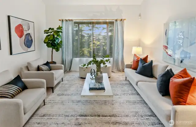 Large living room with vaulted ceilings.  Very private.