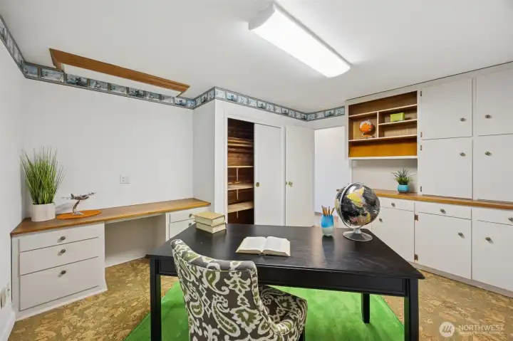 The first of three bedrooms features multiple cabinet spaces and a built-in desk for a home office, or hobby room but easily accommodates a bed also.  The 3 bedroom septic has been pumped and the time of transfer completed.