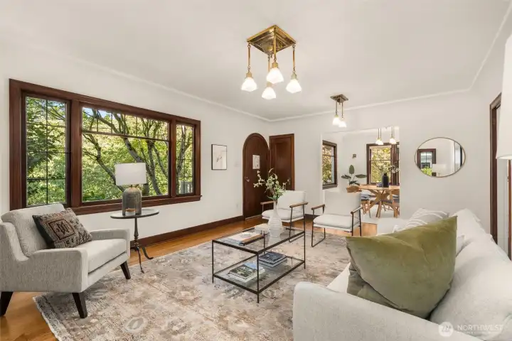 Graceful, coved ceilings add to the vintage charm.