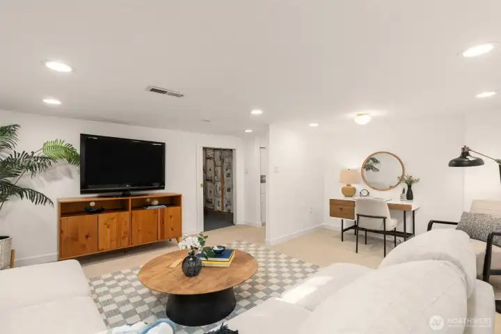 Binge watch all your favorite shows from the downstairs media room