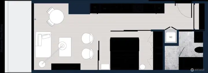 One of the most popular 1-bedroom floorplan