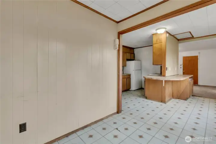 From the dining area looking towards the kitchen.