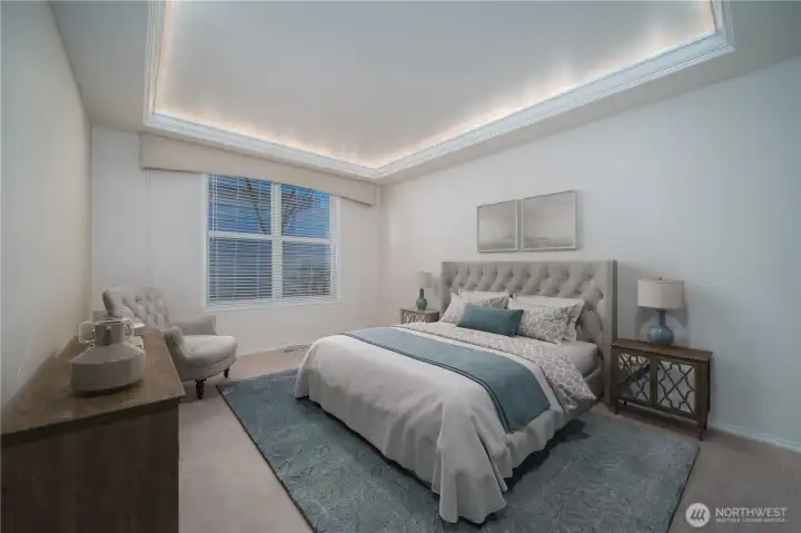 Back inside, you’ll find the primary suite — a peaceful retreat at the end of the day.