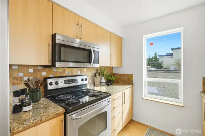 Ample counter space makes meal prep easy, whether you're cooking at home or bringing takeout back from nearby hotspots.