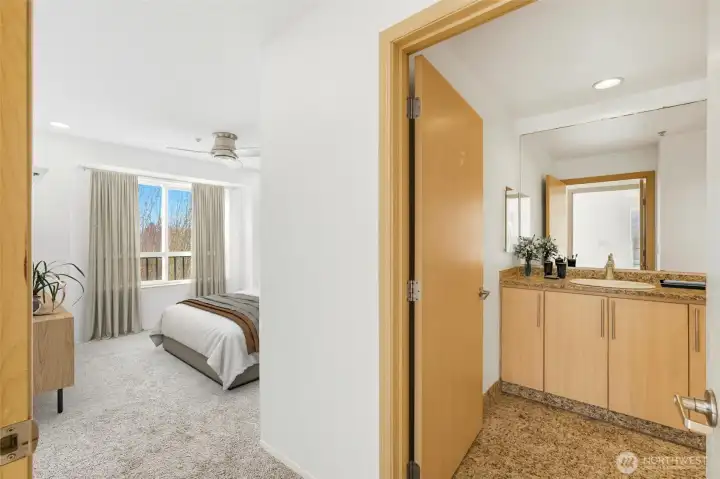 This thoughtfully designed 2-bedroom, 1.75-bath layout is one of the more spacious floorplans in the building.