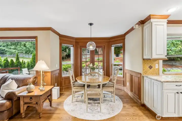 Breakfast nook has French door to deck and great backyard