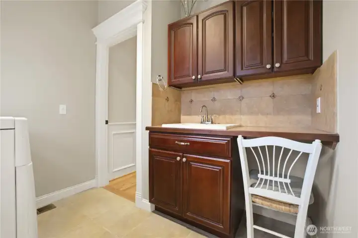 Cabinets and laundry sink in the utility room