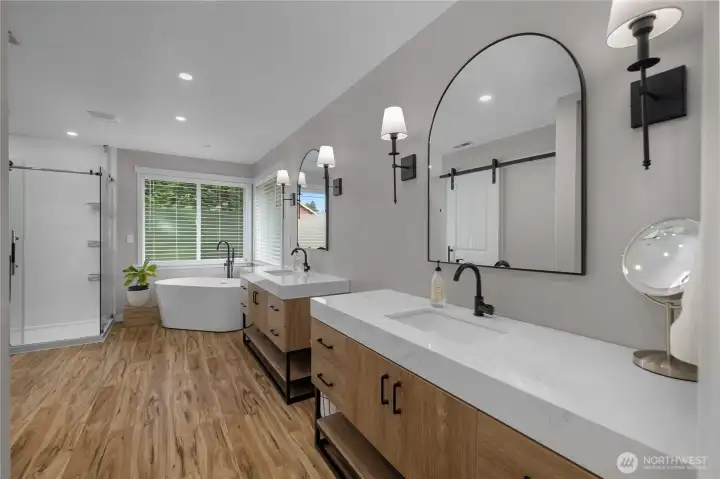 Fully remodeled and thoughtfully designed primary suite bath.