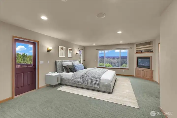 Top Floor primary bedroom ( Virtually Staged ) this comes complete with a large walk in closet & Gas fireplace