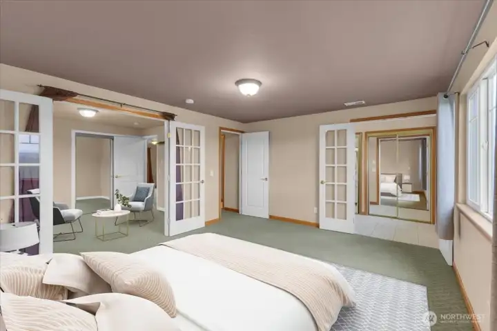 Second floor Primary bedroom with attached sitting area  ( Virtually Staged)