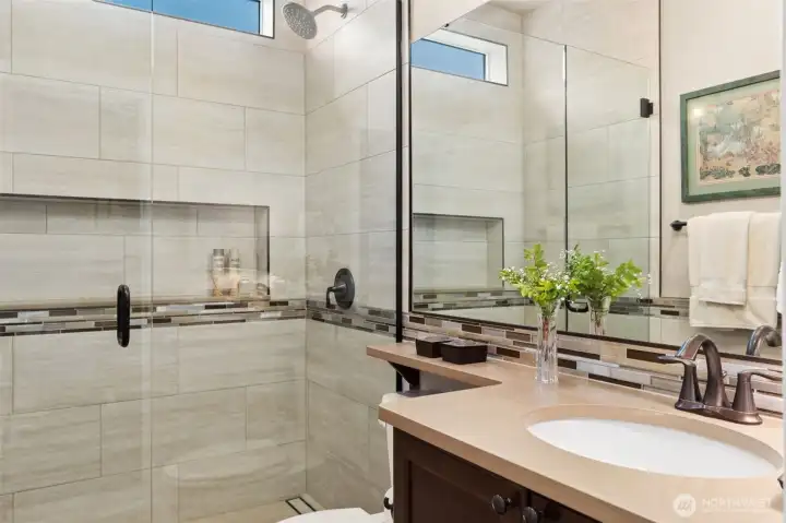 Tile-Surround Walk-in Shower in Guest Bathroom