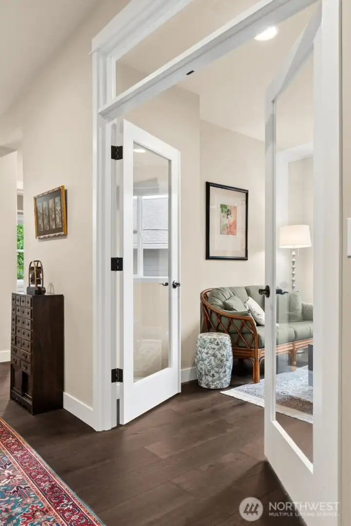 Glass French Doors into Den