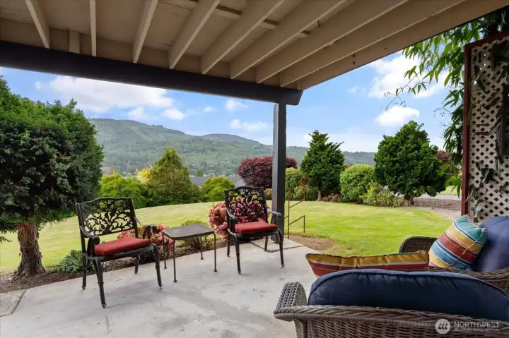On the patio...such a pretty place to relax and enjoy the garden views.