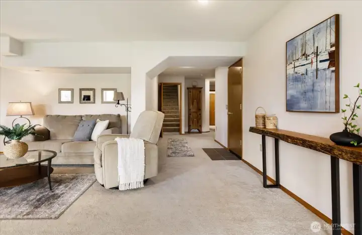 Separate entry from the locking patio slider and 2-car garage.