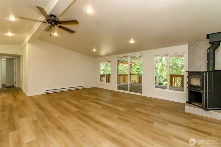 Living space with wood stove