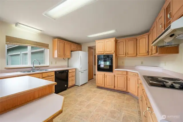 Cupboard space abounds in this kitchen.