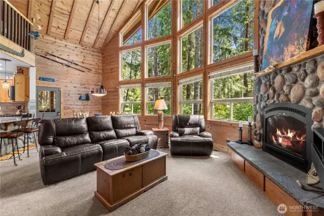 river rock gas fireplace