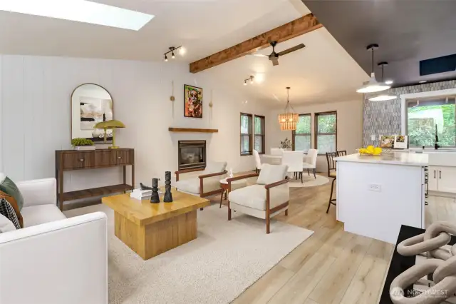 Open concept, spacious living space with gas fireplace