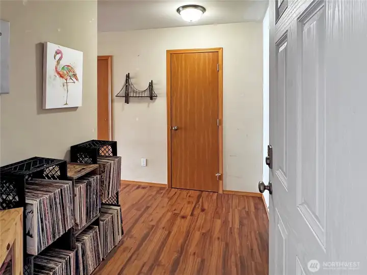 Looking in, from the front entry, to powder room