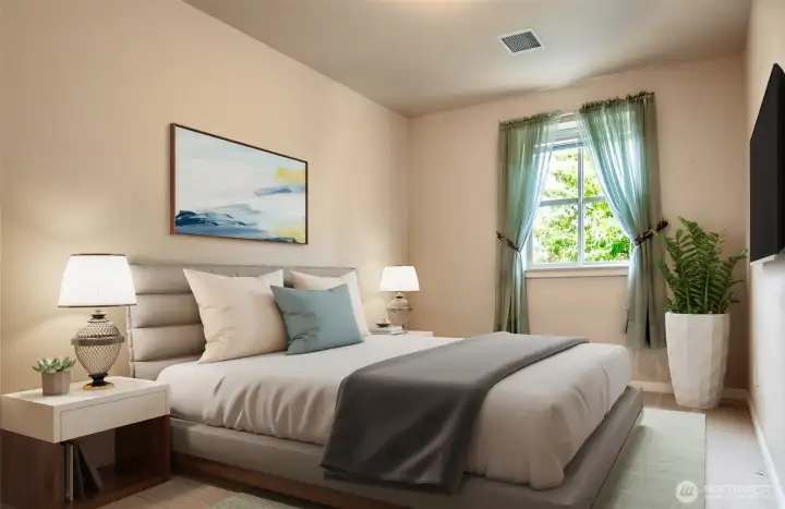The spacious owner's suite has room for all your bedroom furniture!