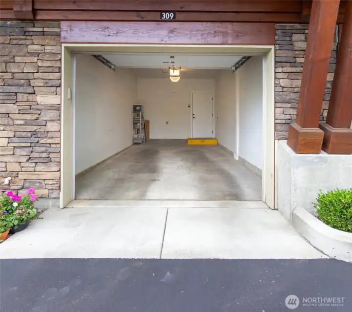 Your private one car garage has room for your car AND other storage space.