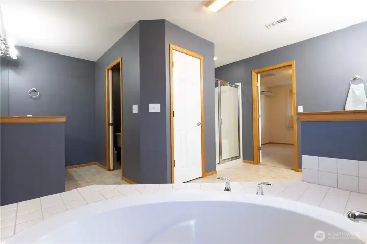 Another View of the Primary Bathroom, Door to Toilet on the Left