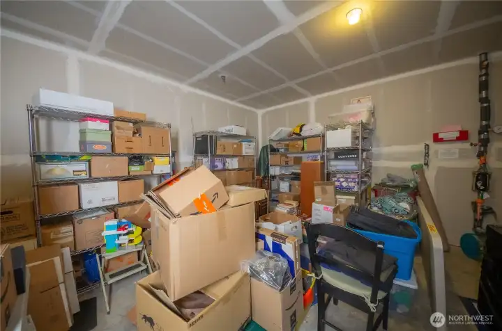 Wow! Look at all the stuff you can fit in here! This is the back part of the garage which also houses the gas hot water heater and fire sprinkler equipment.