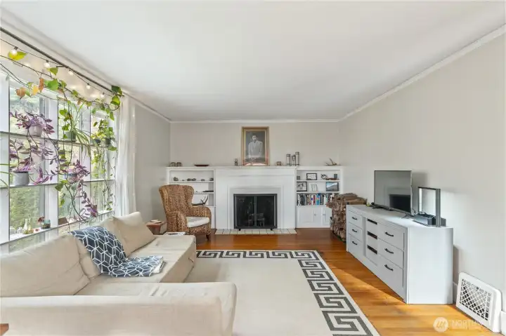 Built-in cabinets and fireplace