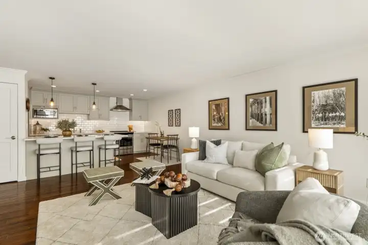 Bright and airy living space with updated Kitchen.