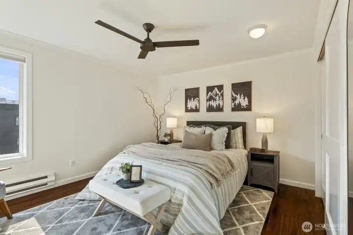 Thoughtfully upgraded with insulated thick glass windows and blackout curtains, the space is designed for a restful night’s sleep.