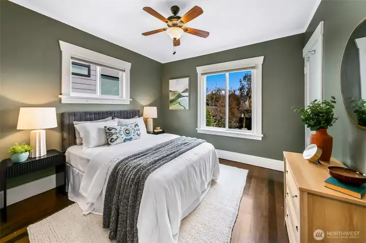Main floor bedroom overlooks backyard and is freshly painted.