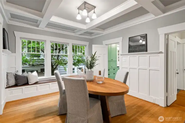 Window bench and wainscoting.
