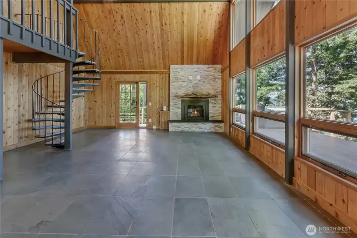Living room facing fire place