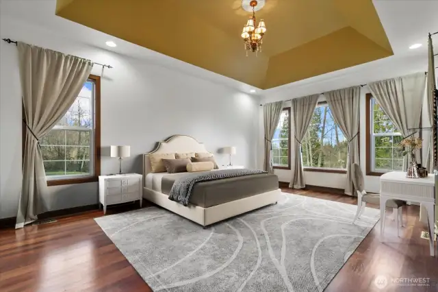 Virtually staged. Welcome to your master bedroom located on the main floor.