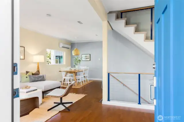 Bright and airy - lots of windows complemented by high ceilings on the main floor.