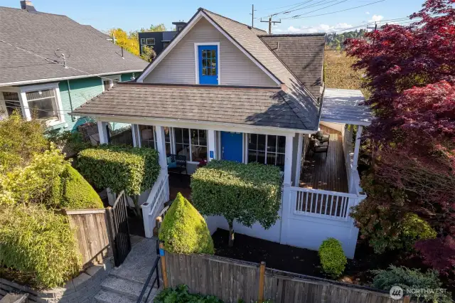 Great shot showing off the covered decks and upper porch.