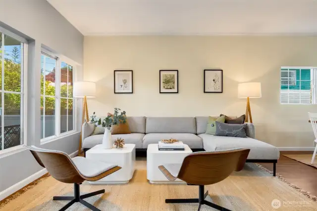 Living room with lots of windows.