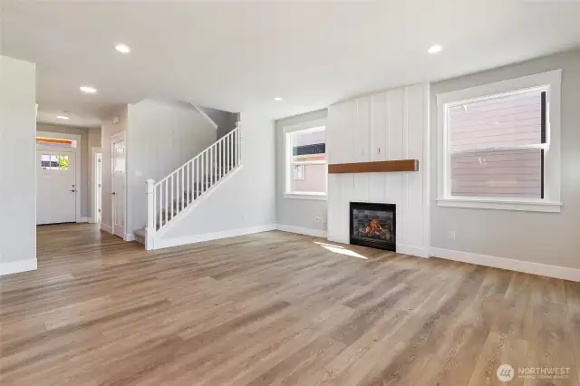 Cozy Living room with fireplace and huge window