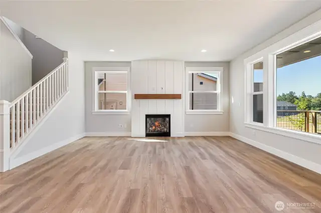 Cozy Living room with fireplace and huge window