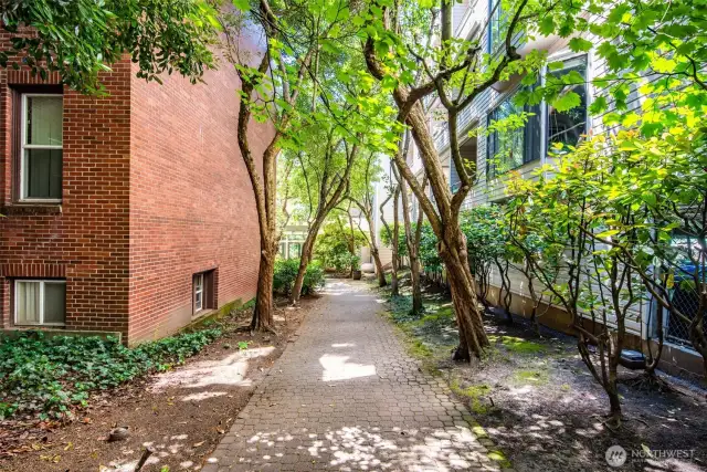 Secured entry to courtyard.