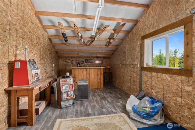 Partially finished hang out room in shop upstairs.