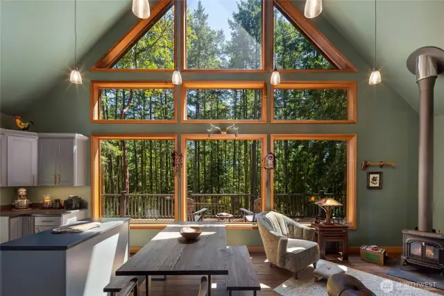 Living room with forest view