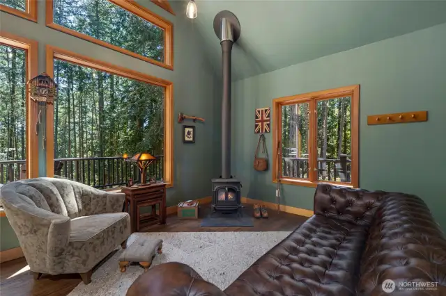 Living room with new wood burning stove